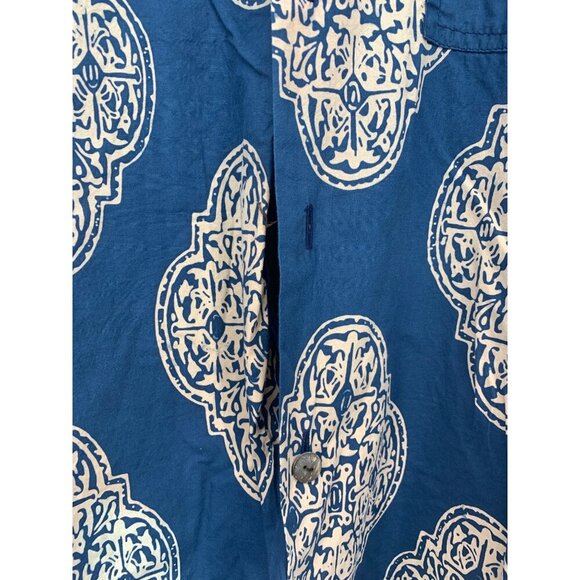 Noa Noa Men Aloha Hawaiian Shirt Size Medium Blue Beige Short Sleeve Button EUC - Picture 4 of 8